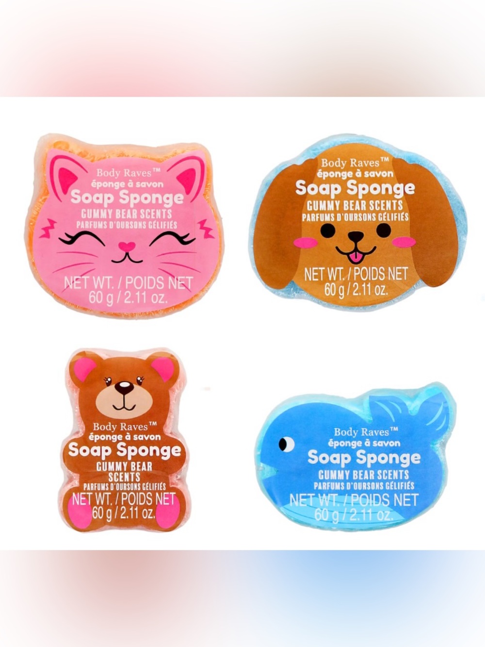 Set of Animal Shaped Soap-Infused Shower Sponges